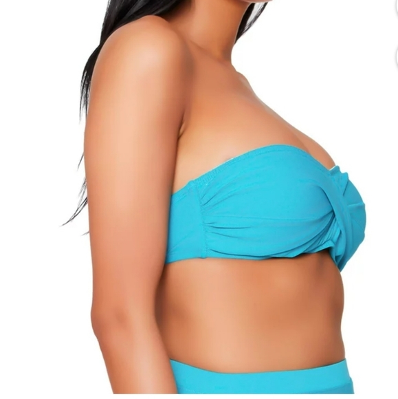 Jessica Simpson Draped Bandeau Swimsuit Top Birdy Medium New - Picture 3 of 5